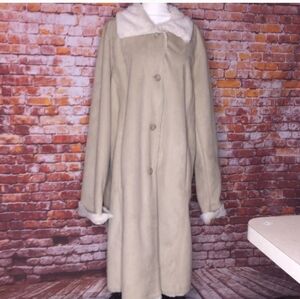 Dennis Basso Cream Tan Suede Shearling Button Down Maxi Coat 2x